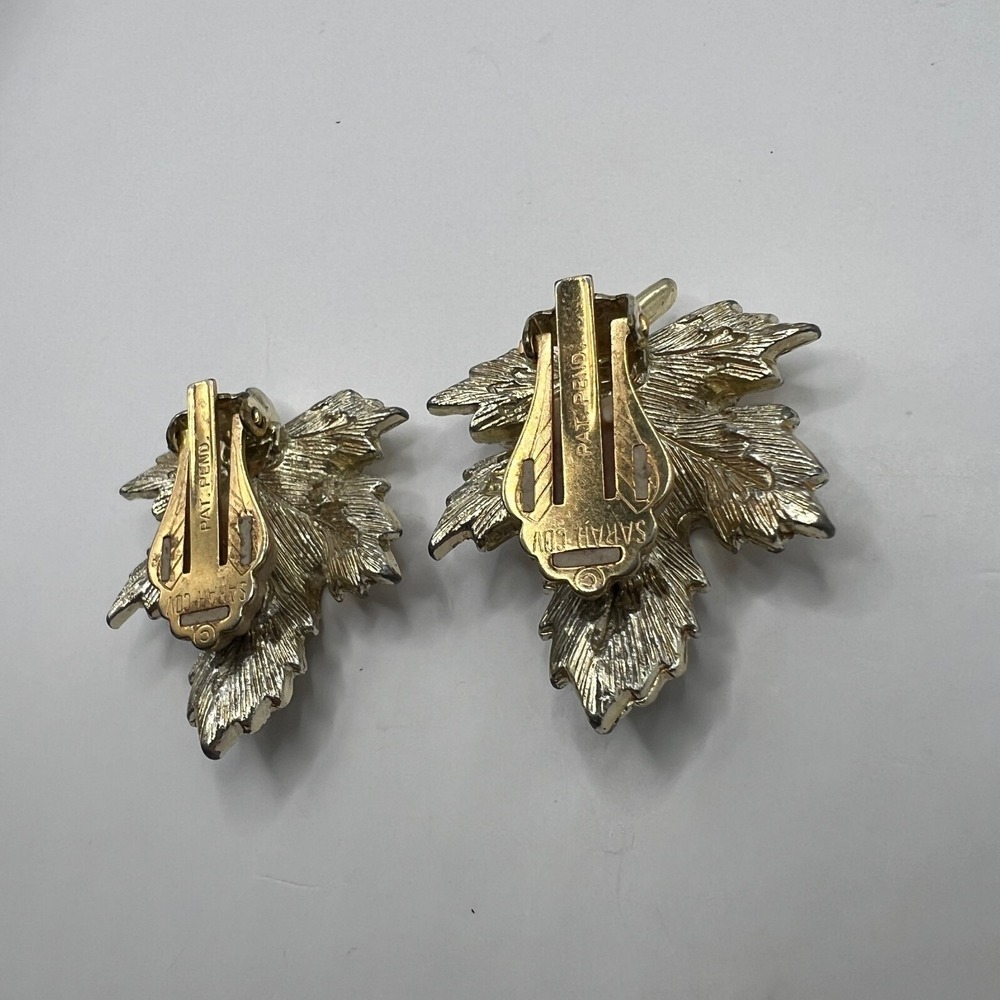 Sarah Coventry‎ Leaf Brooch Earrings Clip On Gold Silver Tone Holiday Pin - Picture 11 of 11